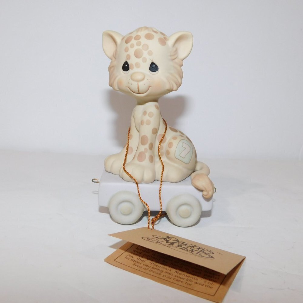 Precious Moments Birthday Train Year 7 Leopard Figurine w Box VTG 1987 Enesco - Picture 2 of 7